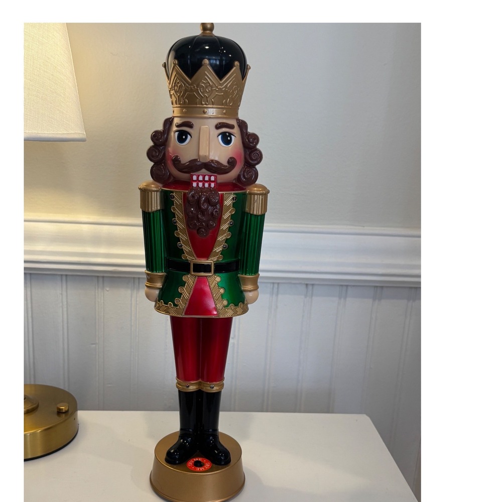 Animated Christmas Nutcracker King Figure with LED Lights and Music Gold Base